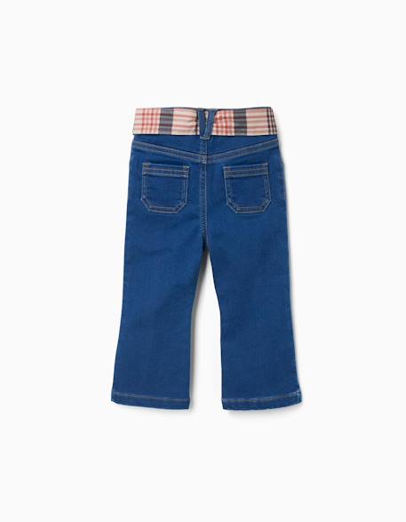 Jean évasé avec poches et ceinture à carreaux Bleu 2 - vertbaudet enfant 