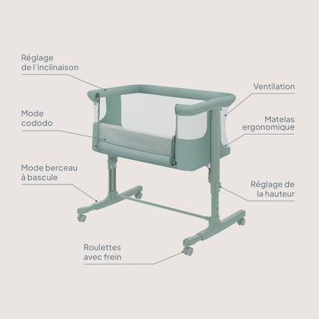 Lit cododo berceau 3en1 Aurora avec matelas et sac Beige cappuccino+Beige taupe+Green sage+Grey concrete+Grey monument 14 - vertbaudet enfant 