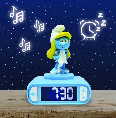 Réveil - veilleuse Schtroumpfette avec effets sonores, écran LCD rétro-éclairé BLEU 2 - vertbaudet enfant 