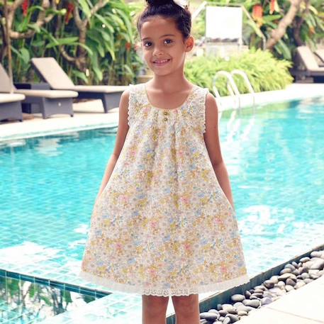 Robe cérémonie  fleurie  à bretelles croisées  anaïs Jaune clair 1 - vertbaudet enfant 