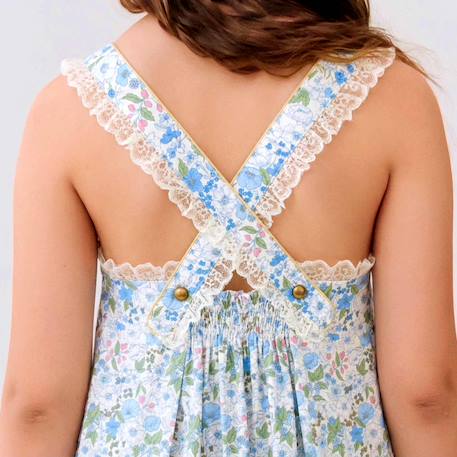 Blouse  fleurie   à bretelles croisées  anaïs Bleu ciel fleuri rose 6 - vertbaudet enfant 