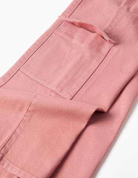 Pantalon en sergé à jambe large avec poches cargo Rose 4 - vertbaudet enfant 