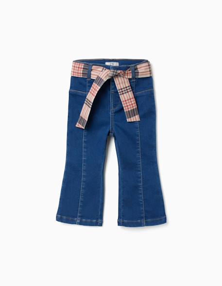 Jean évasé avec poches et ceinture à carreaux Bleu 1 - vertbaudet enfant 