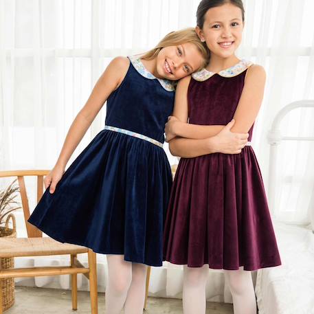 Robe fille en velours hepburn Bleu marine 5 - vertbaudet enfant 