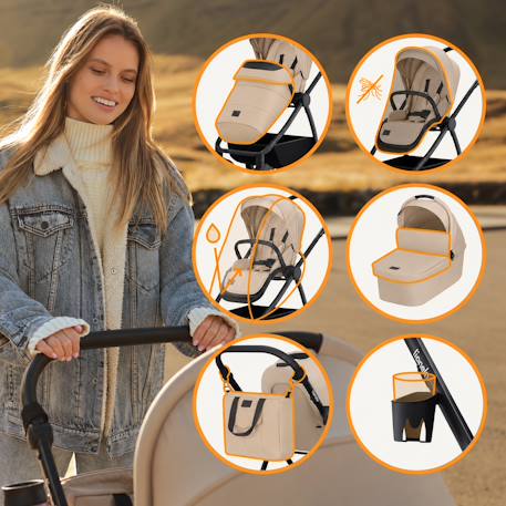 Poussette 3en1 meril jusqu’à 22 kg avec nacelle, siège-auto, sac et accessoires Beige sand+Black onyx+Grey stone 3 - vertbaudet enfant 