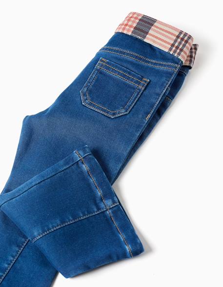 Jean évasé avec poches et ceinture à carreaux Bleu 4 - vertbaudet enfant 