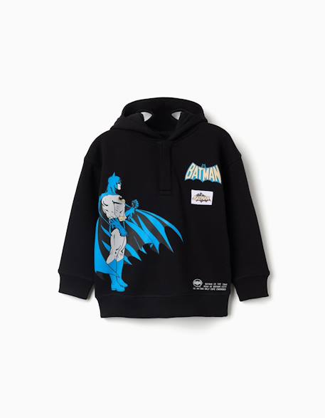 Sweat en coton peigné à capuche avec imprimé batman Noir 1 - vertbaudet enfant 