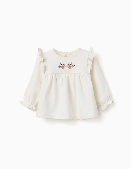 Sweat en coton peigné avec fleurs en relief Blanc 1 - vertbaudet enfant 