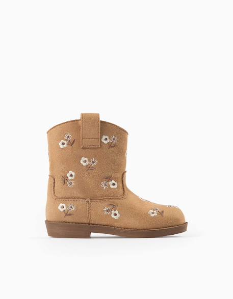 Bottes en suédine avec fleurs brodées Marrón 1 - vertbaudet enfant 