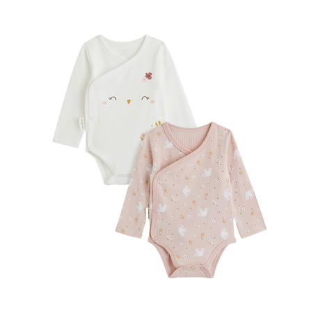Lot de 2 bodies bébé manches longues ouverture croisée miette Rose 2 - vertbaudet enfant 