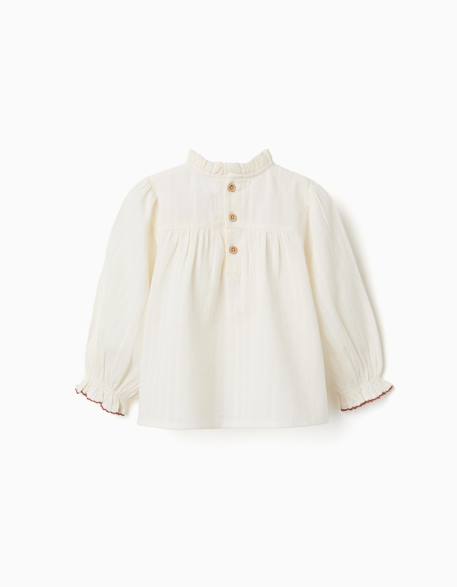 Chemise en coton à manches longues avec fleurs et volants Blanc 2 - vertbaudet enfant 