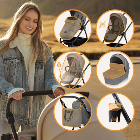 Poussette 3en1 meril jusqu’à 22 kg avec nacelle, siège-auto, sac et accessoires Beige sand+Black onyx+Grey stone 15 - vertbaudet enfant 