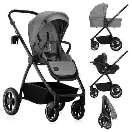 Poussette 3en1 meril jusqu’à 22 kg avec nacelle, siège-auto, sac et accessoires Beige sand+Black onyx+Grey stone 13 - vertbaudet enfant 