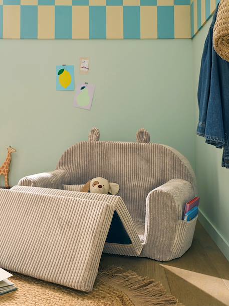 Canapé chauffeuse ours velours beige+rose 2 - vertbaudet enfant 
