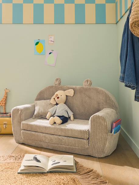 Canapé chauffeuse ours velours beige+rose 1 - vertbaudet enfant 