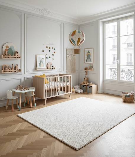 Tapis uni ultra doux contemporain plain Blanc pur+Brun naturel 2 - vertbaudet enfant 