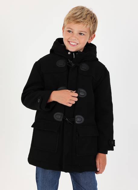 Duffle-coat garçon drap avec patch éclair Noir 1 - vertbaudet enfant 