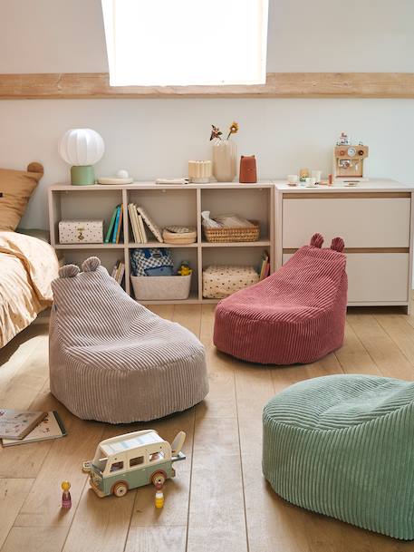 Pouf enfant en velours côtelé Ourson beige+rose+vert 1 - vertbaudet enfant 