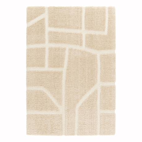 Tapis doux à relief en polyester recyclé murmure Beige sable+Blanc pur 1 - vertbaudet enfant 