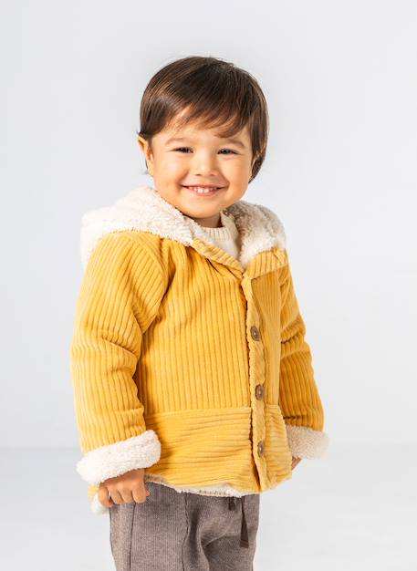 Veste bébé en maille avec capuche Jaune 1 - vertbaudet enfant 