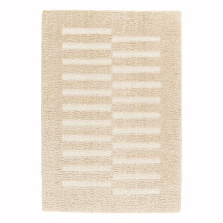 Tapis doux et épais en polyester recyclé effet relief passage Beige sable+Blanc pur 1 - vertbaudet enfant 