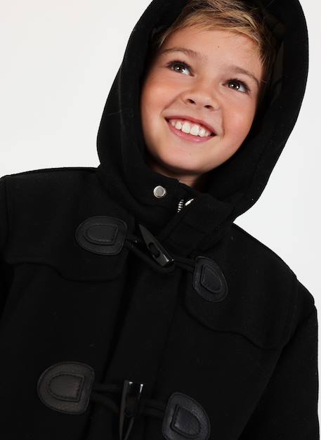 Duffle-coat garçon drap avec patch éclair Noir 2 - vertbaudet enfant 