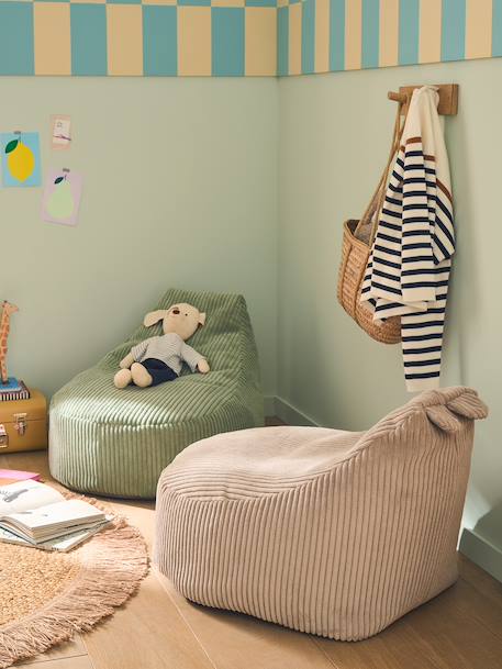 Pouf enfant en velours côtelé Ourson beige+rose+vert 8 - vertbaudet enfant 