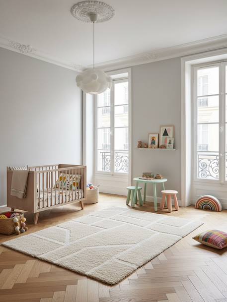 Tapis doux à relief en polyester recyclé murmure Beige sable+Blanc pur 2 - vertbaudet enfant 