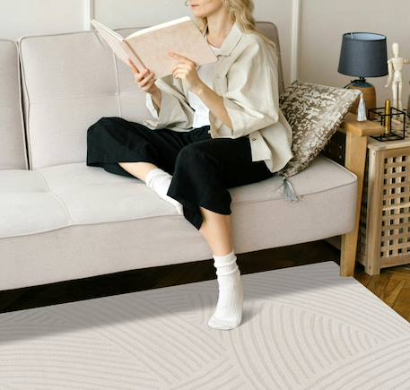Tapis doux à motifs en relief sillage Beige sable+Bleu naturel 3 - vertbaudet enfant 