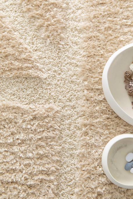Tapis doux à relief en polyester recyclé murmure Beige sable+Blanc pur 5 - vertbaudet enfant 