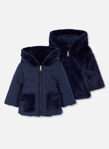 Parka fille tissu technique réversible Bleu 2 - vertbaudet enfant 
