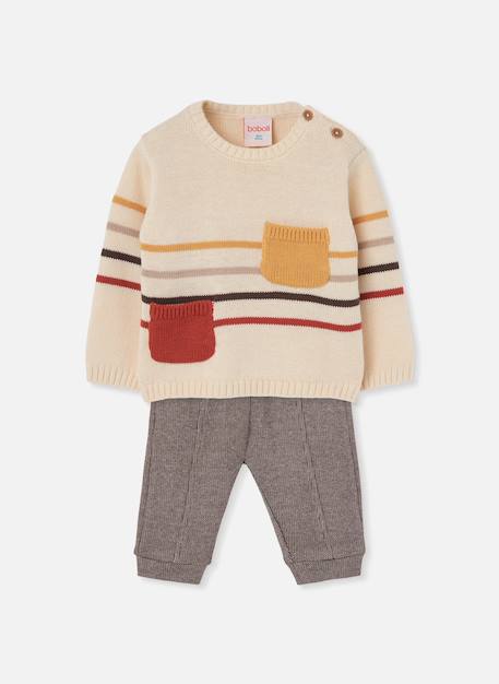 Ensemble bébé garçon maille à rayures Blanc 3 - vertbaudet enfant 
