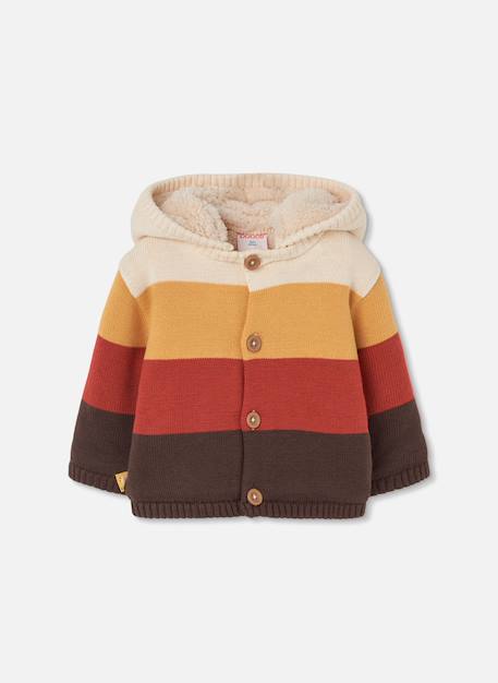 Sweat-shirt bébé en maille à rayures avec capuche Blanc 1 - vertbaudet enfant 