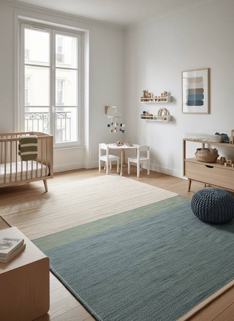 Tapis design en jute tissé main bandol Bleu naturel 2 - vertbaudet enfant 