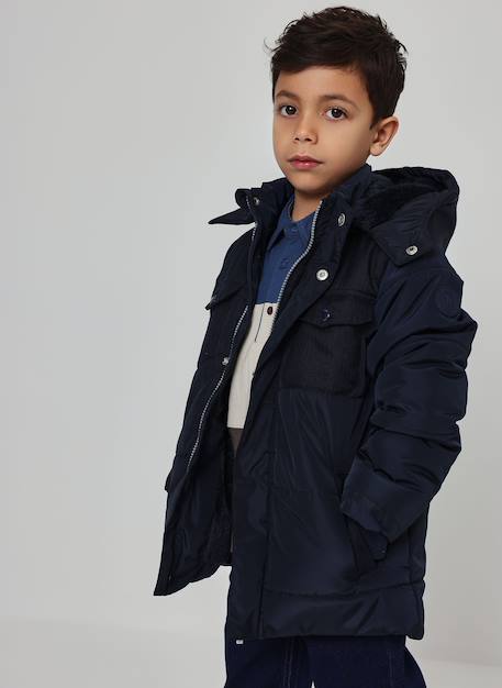 Parka garçon en tissu technique à capuche Bleu 1 - vertbaudet enfant 