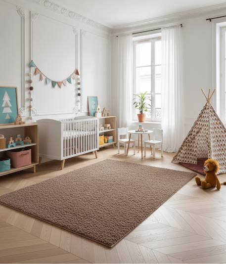 Tapis uni ultra doux contemporain plain Blanc pur+Brun naturel 8 - vertbaudet enfant 