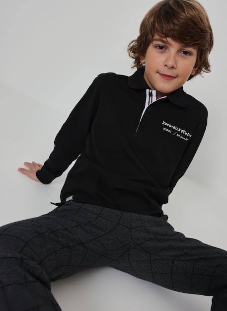 Polo garçon imprimé recording studio Noir 1 - vertbaudet enfant 