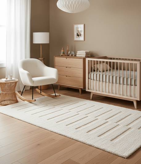 Tapis doux et épais en polyester recyclé effet relief passage Beige sable+Blanc pur 8 - vertbaudet enfant 