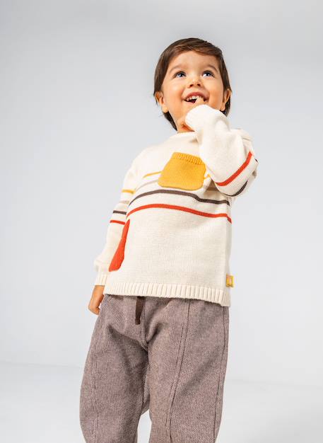 Ensemble bébé garçon maille à rayures Blanc 1 - vertbaudet enfant 
