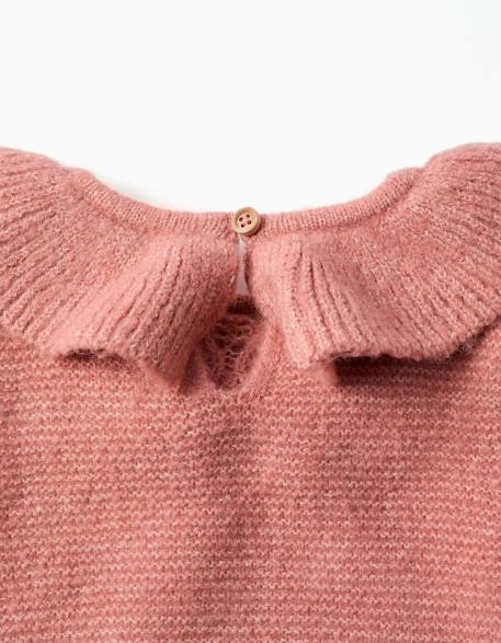 Pull en maille ajourée avec col à volants Rose 4 - vertbaudet enfant 