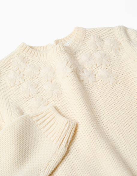 Pull en maille avec broderie florale Blanc 3 - vertbaudet enfant 