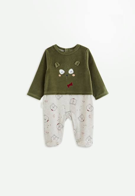Pyjama bébé en velours pistache Kaki 1 - vertbaudet enfant 