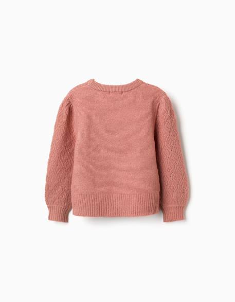 Pull en maille ajourée avec manches bouffantes Marron+Rose 5 - vertbaudet enfant 