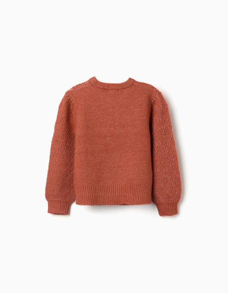 Pull en maille ajourée avec manches bouffantes Marron+Rose 2 - vertbaudet enfant 