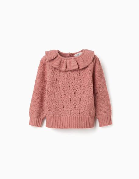 Pull en maille ajourée avec col à volants Rose 1 - vertbaudet enfant 