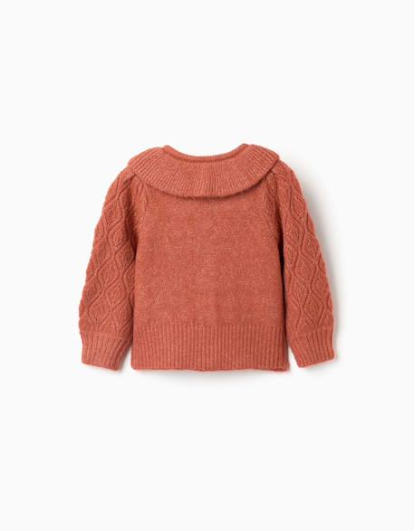 Cardigan en maille ajourée avec col à volants Marron 2 - vertbaudet enfant 