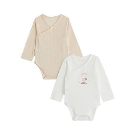 Lot de 2 bodies bébé manches longues ouverture croisée miette Ecru 2 - vertbaudet enfant 