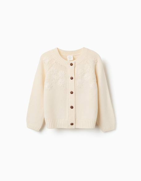 Cardigan en maille avec fleurs brodées Blanc 1 - vertbaudet enfant 