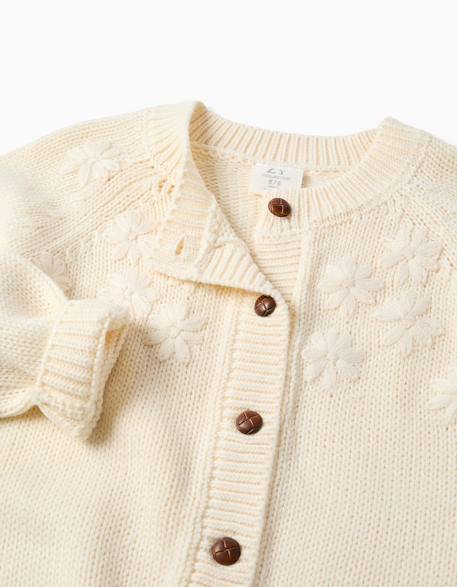 Cardigan en maille avec fleurs brodées Blanc 3 - vertbaudet enfant 