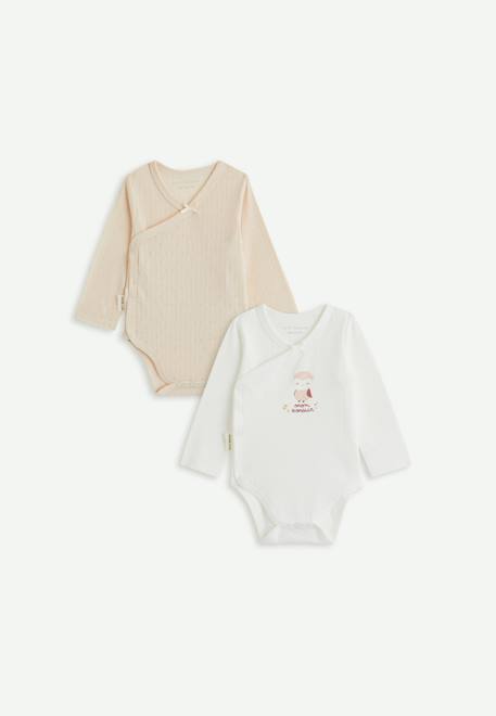 Lot de 2 bodies bébé manches longues ouverture croisée miette Ecru 1 - vertbaudet enfant 